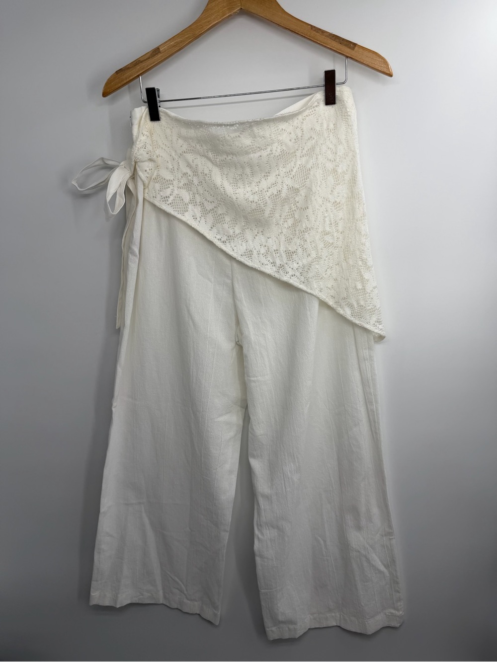 Zara Blogger Favourite White Wide Leg Pants with Lace Scarf Belt - Picture 10 of 12